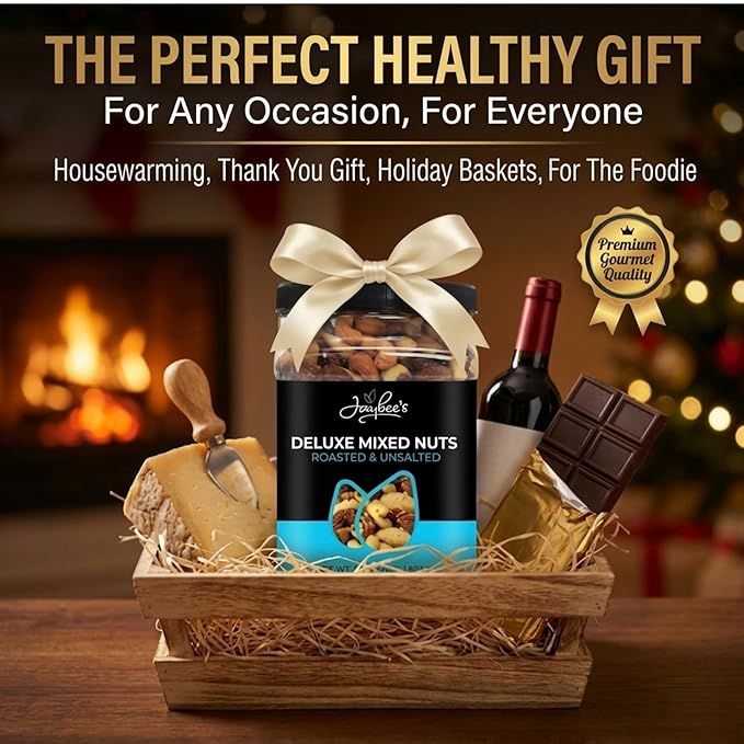 Jaybee’s Unsalted Mixed Nuts | 32 oz | Gourmet Roasted Deluxe Nut Mix with Cashews Almonds Pecans Hazelnuts Brazil Nuts (No Peanuts) | Keto Vegan Friendly Kosher Healthy Snacks