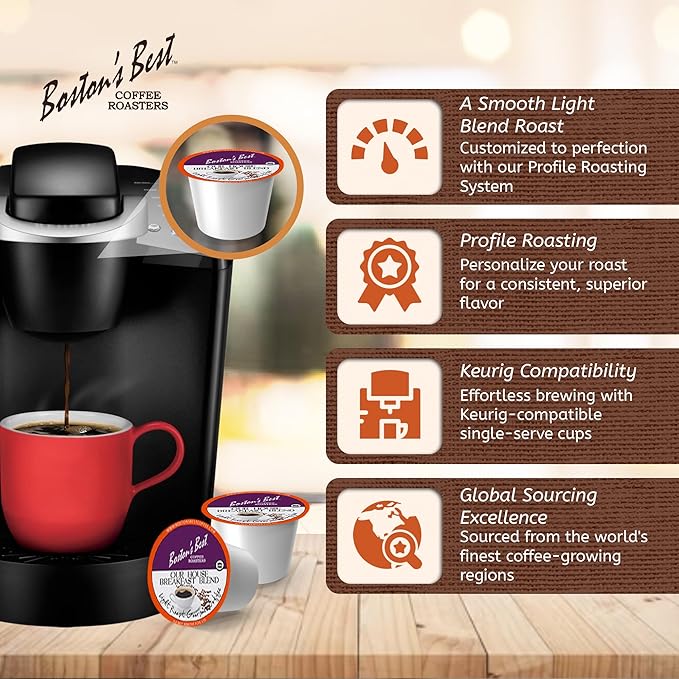 Boston’s Best - Smooth Light-Roast Breakfast Blend Delicious Gourmet Coffee Compatible with Keurig Coffee Maker 1 Count (80 Single Serve Cups)