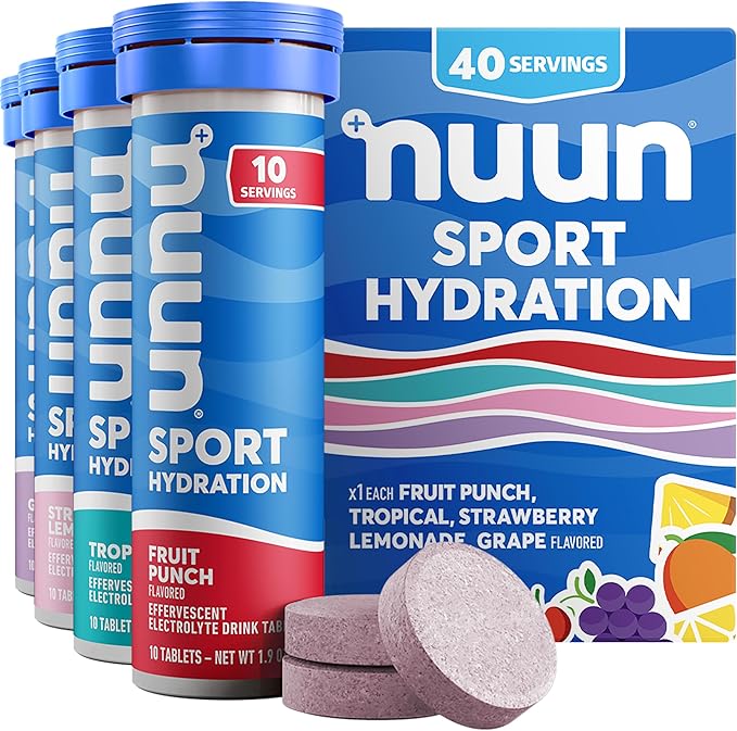 Nuun Sport Electrolyte Tablets with Magnesium Calcium Potassium Chloride &amp Sodium Gluten Free &amp Vegan Mixed Flavors 4 Pack (40 Servings Total)