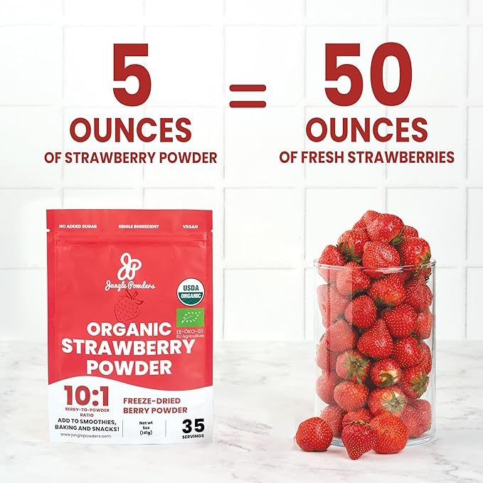 Jungle Powders Freeze Dried Whole Black Raspberries 3.2oz &amp Organic Strawberry Powder 5oz Bundle - No Sugar Added Dried Fruit Snacks &amp Natural Berry Powders for Baking Smoothies Yogurt Deco
