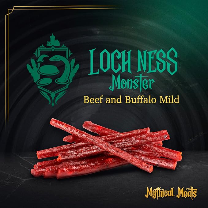 Mythical Meats Original Flavor Loch Ness Monster 12-Pack Snack Sticks – Beef &amp Buffalo – Dried &amp Dehydrated Meats Seasoned to Perfection – High Protein Snacks