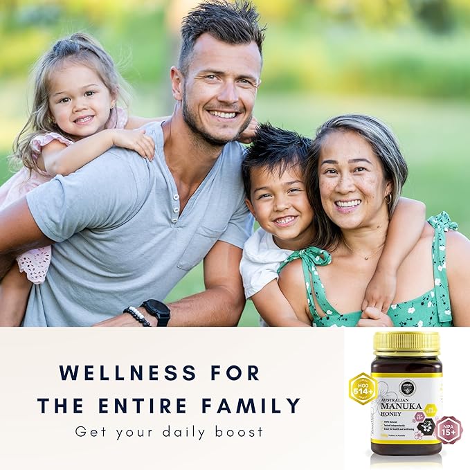 Honey Australia Manuka Honey MGO 514+ | 17.6 oz | Raw Organic Pure Certified Australian Honey for Immunity Support &amp Vitality | Natural Sweetener &amp Health Boost | Medical Grade Nutrient-Ric