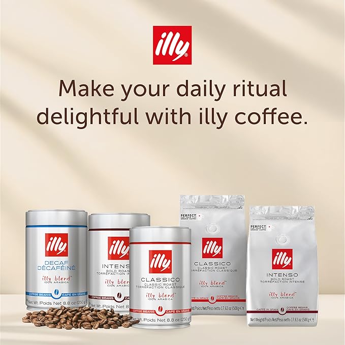 illy Decaf Whole Bean Coffee Classico Decaffeinated Medium Roast 100% Arabica Premium Italian Coffee Ideal for Espresso Drip Moka and French Press Brewing 8.8oz 12 Pack