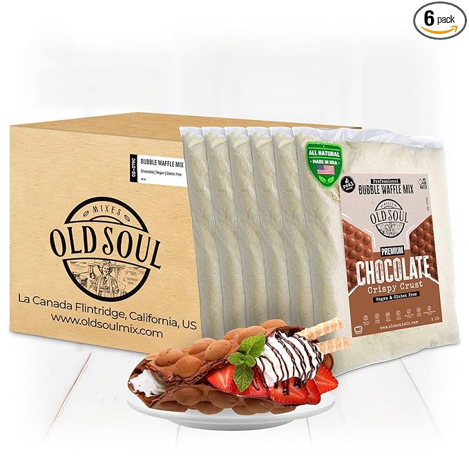 OldSoul Professional Bubble Waffle Mix | GLUTEN FREE &amp VEGAN | Crispy | 30 Lbs | Chocolate Flavor | Egg Waffle Mix | 168 Waffles (30 Lbs Gluten Free &amp Vegan)