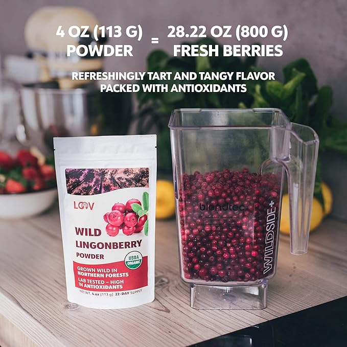 Organic Wild Lingonberry Powder – Freeze-Dried &amp Powdered Nordic Superberry Traditional Scandinavian–Swedish Food – Pure Non-GMO &amp No Added Sugar – 4oz (16 Servings)