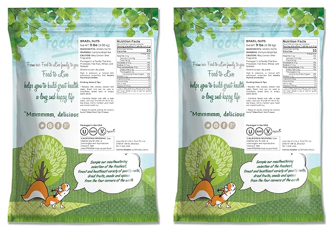 Food to Live Brazil Nuts 18 Pounds - Raw Whole No ShellUnsaltedKosherVeganKeto and Paleo FriendlyGood Source of Selenium Low Sodium and Low Carb Food Great Trail Mix Snack