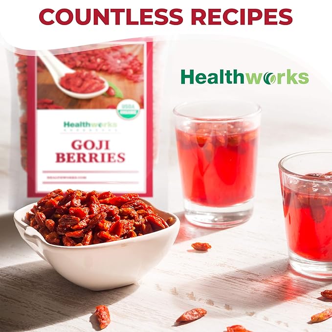 Healthworks Organic Dried Goji Berries - 32oz /2lb - 1 Pack - Vegan and Non-GMO Certified Organic Raw Sun-Dried Goji Berries