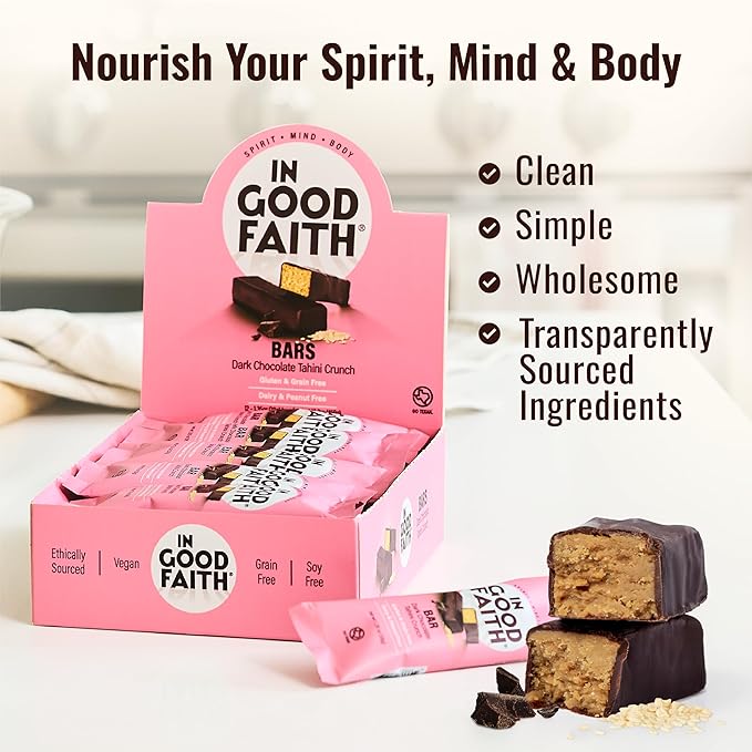 In Good Faith Dark Chocolate MapleTahini Crunch Bars Healthy Gluten Free Vegan Dairy Free Chocolate Bars (12 pack)