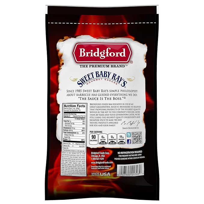 Bridgford Sweet Baby Ray's Beef Jerky Sweet N Spicy 10 oz Pack of 4 - High Protein Sweetened Spicy Beef Jerky for Your Dietary Preference - Ready-to-Eat Snacks for On-The-Go Snacking