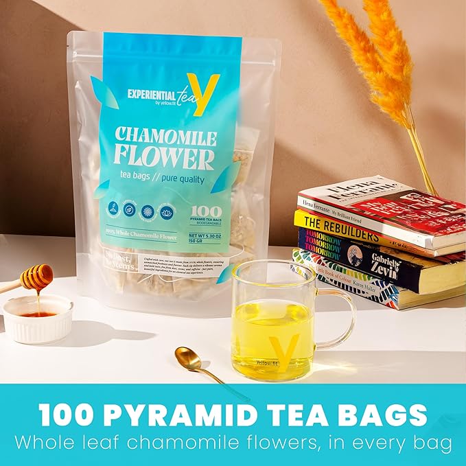 Yellow.fit Chamomile Herbal Tea Bags – 1500mg Loose Leaf Tea Bags Caffeine-Free Herbal Tea Made with Whole Chamomile Flowers Plant-Based Tea Bags 100 Count