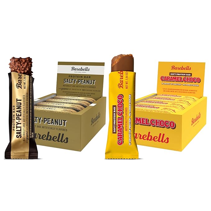 Barebells Protein Bars Bundle – Salty Peanut &amp Caramel Choco Soft Protein Bars 24 Count Total 16-20g High Protein Chocolate Snack Bars with Low Sugar Breakfast or Post-Workout Snack