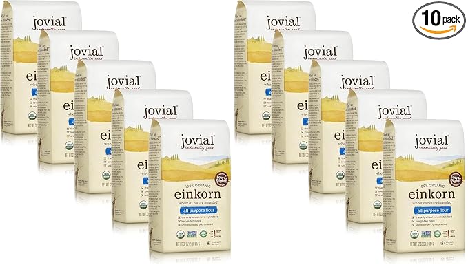 Jovial Organic Einkorn Unbleached All Purpose Flour - Bread Baking Flour for Sourdough High Protein Non-GMO Organic Pizza &amp Pasta European Italian Glyphosate Free - 32 Oz 10 Pack
