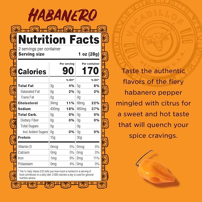 Vacadillos Beef Jerky Snack Packs Carne Seca Habanero 3-Pack
