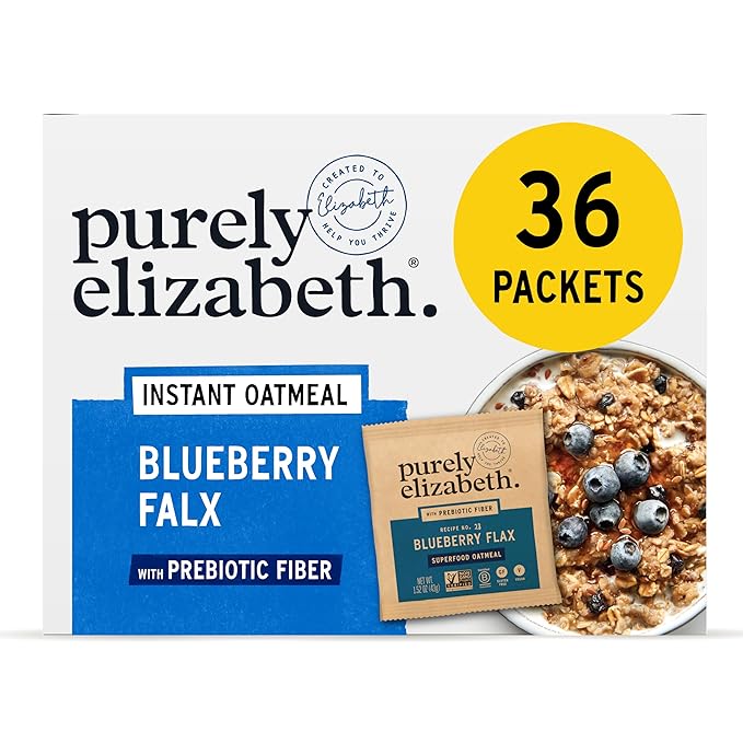 Purely Elizabeth Classic Cinnamon Superfood Oatmeal with Prebiotic Fiber Gluten Free &amp Non-GMO 9.12 Oz (Pack of 6) (6 Pack Blueberry Flax)