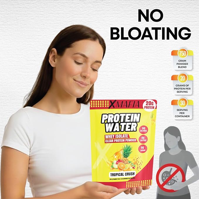 XMafia - Clear Whey Protein Isolate Powder – 20g Protein + Collagen Peptides 30 Servings Zero Sugar Refreshing Light Protein Drink Water Whey Powder Protein Shake Lactose Free – Tropical