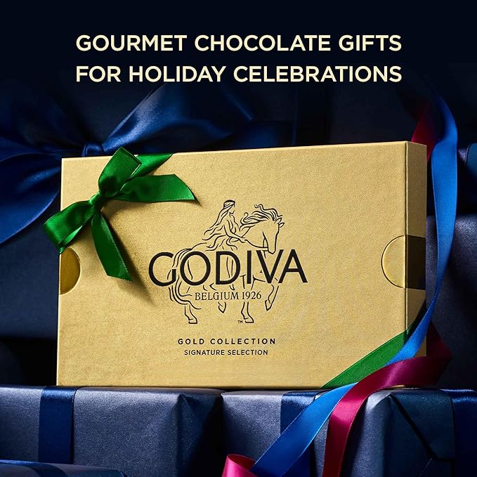 Godiva Green Bow Gold Assorted Chocolate Gift Box Belgian Dark and Milk Chocolates with Pralinés Ganaches &amp Caramels Gourmet Holiday Gift Kosher 15 Pc