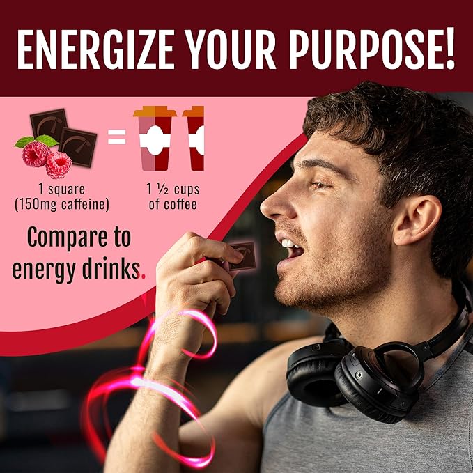 Driving Energy - Caffeinated Energy Bite Size - Dark Chocolate Berry Fuel with 150mg Caffeine - Long-Lasting for Gym Workout Adults - Great Taste - Low Carb - Healthy Snack - 30 Count