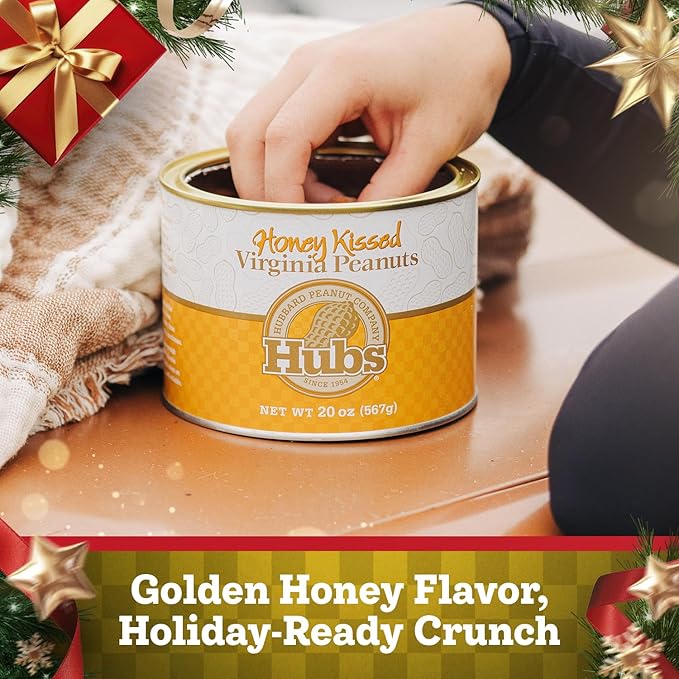 Hubs Peanuts Super Extra-Large Honey Kissed Virginia Peanuts - Premium Virginia Nuts with All-Natural Sweet Honey Coating - Healthy Snacks in Reusable Vacuum-Sealed Tin - 2 Packs of 20 oz Cans