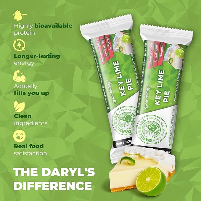 Daryl's Bars Key Lime Pie On the Go Whey Protein Bars Gluten Free Protein Snack Meal Replacement Pack of 2