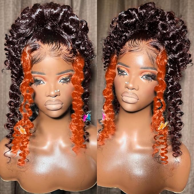 250 density Ginger Deep Wave Lace Front Wigs Human Hair Pre Plucked Hairline Glueless Wigs for Women 13x6 HD Lace Front Wigs Ginger Orange Curly Human Hair Wig Brazilian Hair 30 Inch