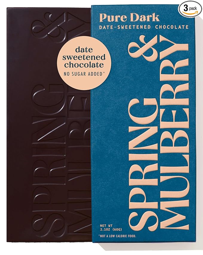 Spring &amp Mulberry Dark Chocolate Bars – Healthy Chocolate Date-Sweetened - Pure Dark 3 Pack