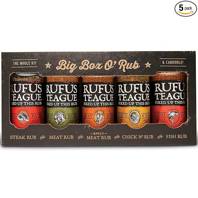 Rufus Teague BBQ Seasoning Gift Set Big Box O' Rub BBQ Dry Rub for Smoking and Grilling Meat 5 Flavor Spice Set Gifts for Men Who Like Grilling