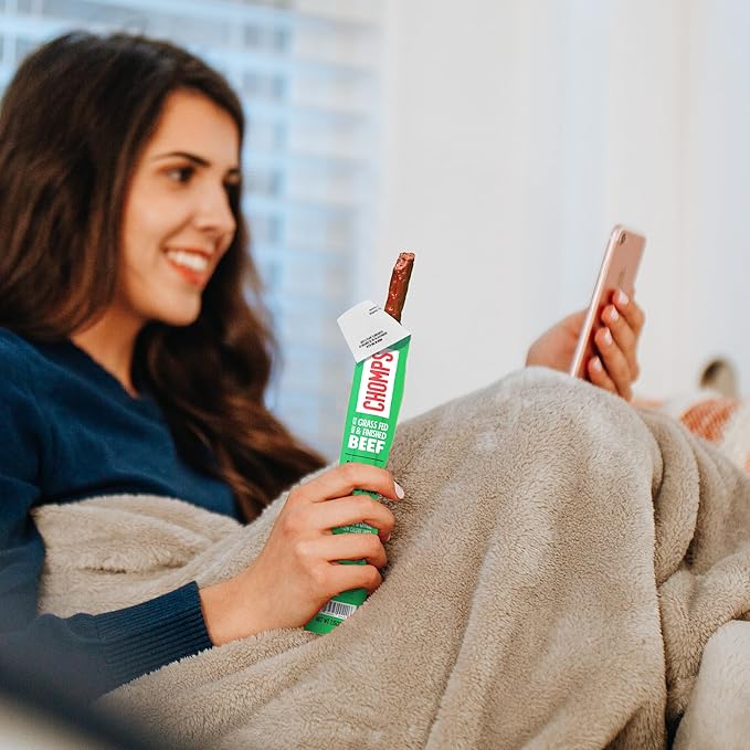 Chomps Grass-Fed and Finished Jalapeño Beef Jerky Snack Sticks 10-Pack - Keto Paleo Whole30 10g Lean Meat Protein Gluten-Free Zero Sugar Food Non-GMO