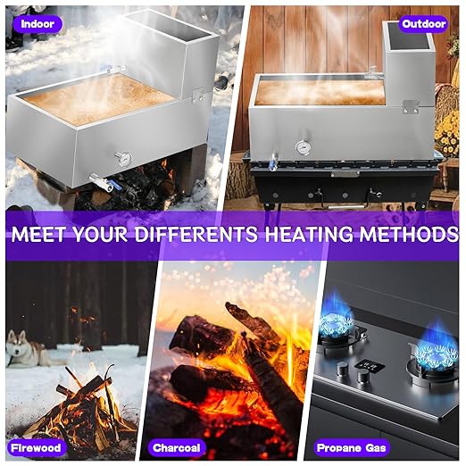 Maple Syrup Evaporator Pan 30 x 16 x 18.7 Inch Maple Syrup Pan 19.5 Gal 304 Stainless Steel Maple Syrup Evaporator Boiling Maple Syrup with Valve and Thermometer