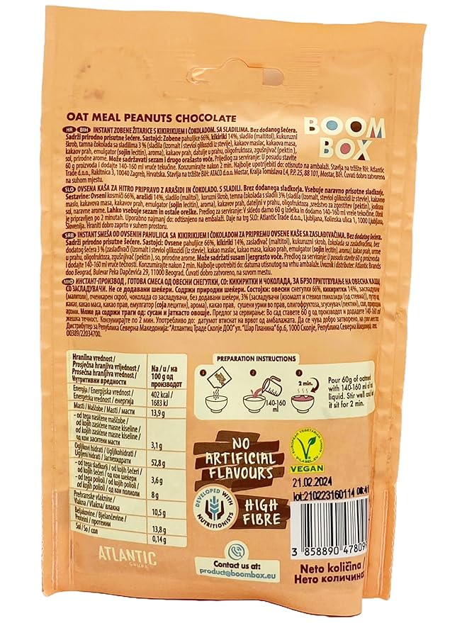 BOOM BOX Peanut Chocolate Oatmeal - 60g - Nutty and Chocolaty Breakfast Bliss