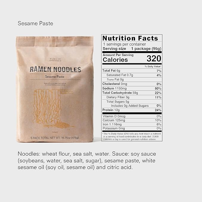 Public Goods Ramen Noodles | Brothless Vegan &amp Vegetarian Instant Ramen | Healthy High Protein Asian Noodle | Preservative Free | No Added MSG | Sesame Paste (10 Pack)