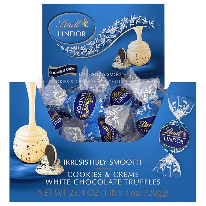 Lindt LINDOR Cookies and Creme White Chocolate Candy Truffles with Smooth Melting Truffle Center 25.4 oz. 60 Count
