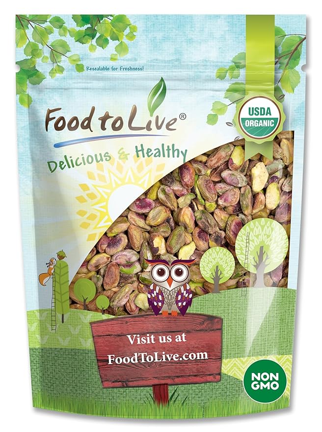Food to Live Organic Raw Pistachios No Shell 4 Pounds – Non-GMO Unsalted and Unroasted Kernels. Perfect for Snacking and Cooking. Nutritious Nuts Packed with Protein Fiber. Vegan. Kosher. Bulk
