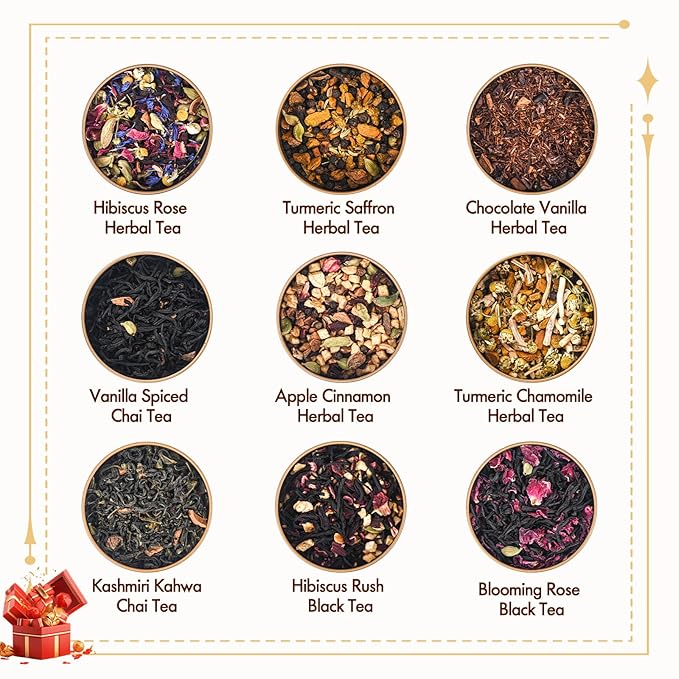 BeleePlanner Tea Gift Set 100% Pure &amp Natural 9 Blended Herbal Tea Travel Edition Gift Box for Women &amp Men Caffeine Free Non GMO Additives Free