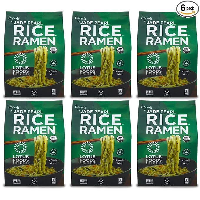 Lotus Foods Jade Pearl Organic Rice Ramen - Gluten Free Rice Ramen Whole Grain Ramen Noodles Organic Vegan Rice Noodles Low Sodium Non Gmo Usda Organic - 10 Oz Bags (Pack Of 6)