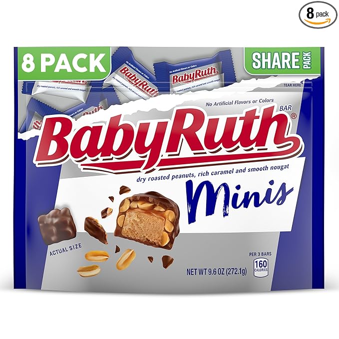 Baby Ruth Chocolatey Peanut Caramel Nougat Minis Individually Wrapped Candy Bars Resealable Share Size 9.6 oz 8 Pack