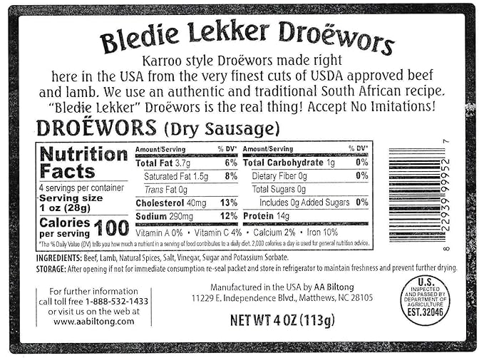 Bledie Lekker Droewors (4 x 4oz Pack)