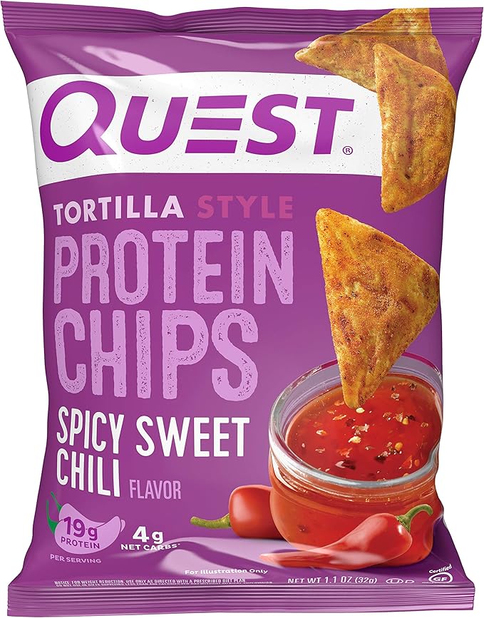 Quest Protein Chips &amp Cookie Dough Bars Bundle - Spicy Sweet Chili Chips (12 Ct 1.1 Oz) and Chocolate Chip Cookie Dough Bars (12 Ct 1.76 Oz)