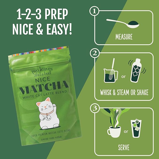 Two Leaves and a Bud Nice Matcha Latte Blend Japanese Matcha Green Tea Powder 2 Resealable Bags 224g