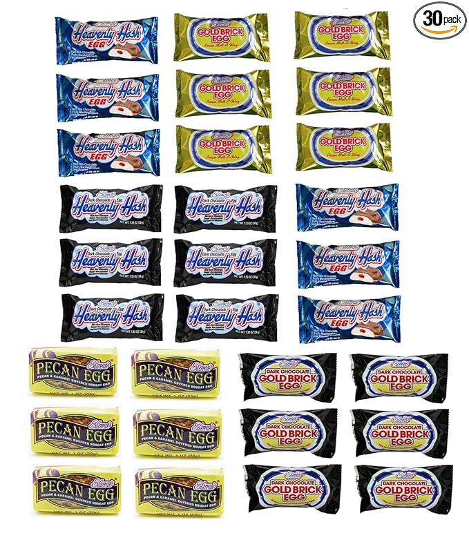 Elmer Ultimate Egg Variety Pack - 30 Total Eggs - 6 of Each - Heavenly Hash Gold Brick Dark Chocolate Gold Brick - Pecan Egg - Dark Chocolate Heavenly Hash