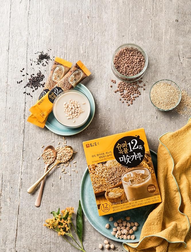 Damtuh Misugaru Powder Drink Mix – Korean 12-Grain Roasted Multigrain Blend with Quinoa Oat Lentil &amp Chickpea Nutty Latte-Style Breakfast Drink Caffeine-Free 20g x 40 Stick Packs
