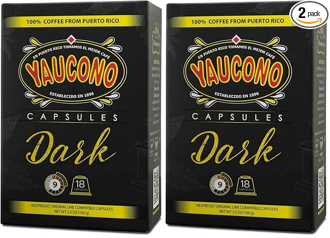 Yaucono Espresso Capsules Dark Roast 100 Percent Coffee from Puerto Rico Compatible with Nespresso Machines 18 Count (Pack of 2)