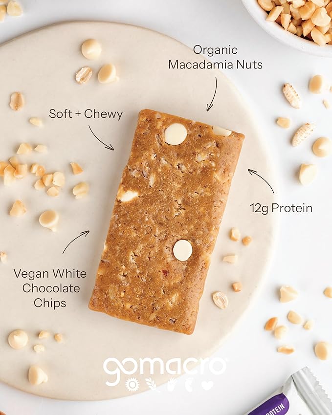 GoMacro MacroBar Organic Vegan Protein Bars - White Chocolate + Macadamia Nuts (2.3 Ounce Bars 12 Count)