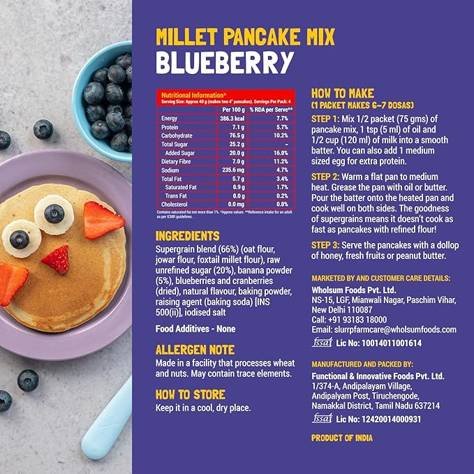 Slurrp Farm Millet Pancake Mix Combo | Banana Choco Chip Chocolate Blueberry &amp Classic | High Protein Breakfast for Kids &amp Adults | No Maida No Refined Sugar | 5.29 Oz (Pack of 4)