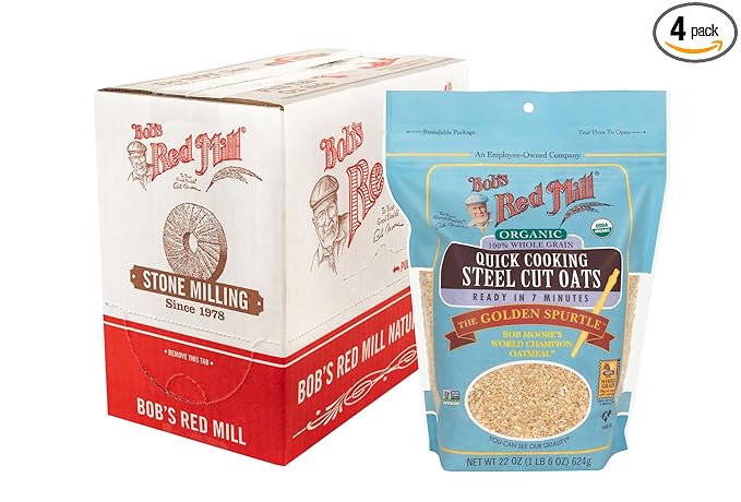 Bob's Red Mill Organic Quick Cooking Steel Cut Oats 22oz (Pack of 4) - Non GMO Whole Grain Vegan Kosher