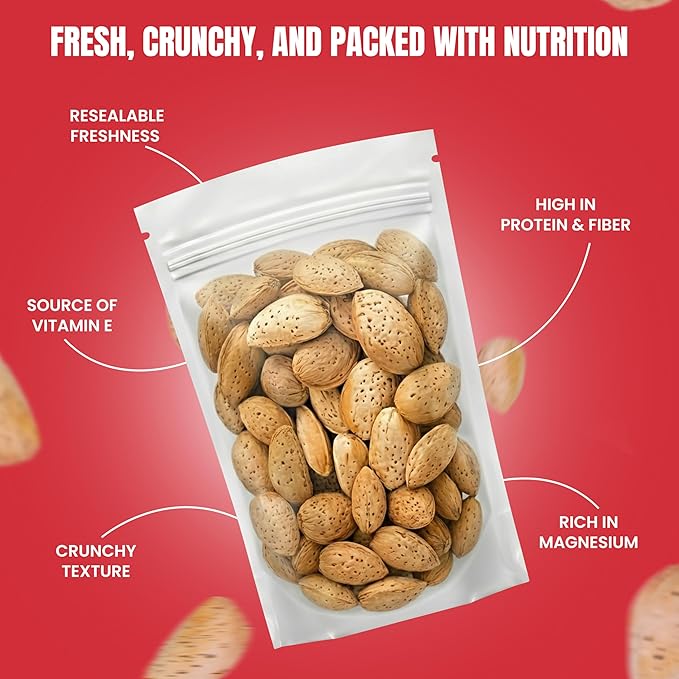 Jumbo California Almonds In Shell – 5 lbs (80oz) Premium Quality Kosher Raw Almonds By We Got Nuts - Natural &amp Healthy Rich Flavor Snack - Whole&amp Unsalted –