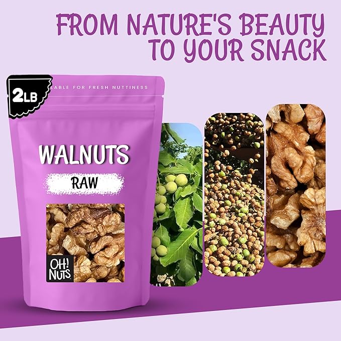 Oh! Nuts Raw Walnuts 2lb Bulk Bag - Unshelled Healthy Mix of Chandler Halves &amp Pieces - Fresh &amp Healthy Keto Snacks - Chopped Nuts for Vegan Paleo &amp Gluten-Free Diets - For Gourmet Baking