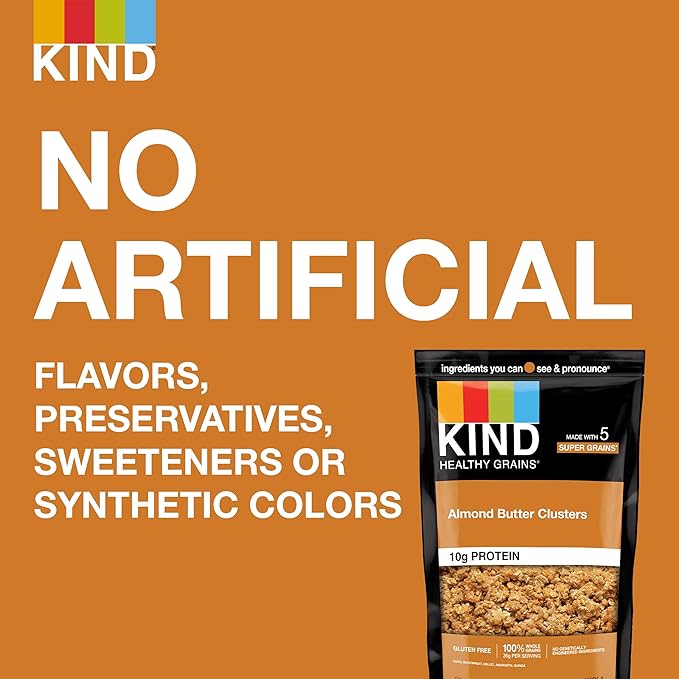 KIND Healthy Grains Clusters Almond Butter Granola 10g Protein Gluten Free 11 Ounce (Pack of 6)