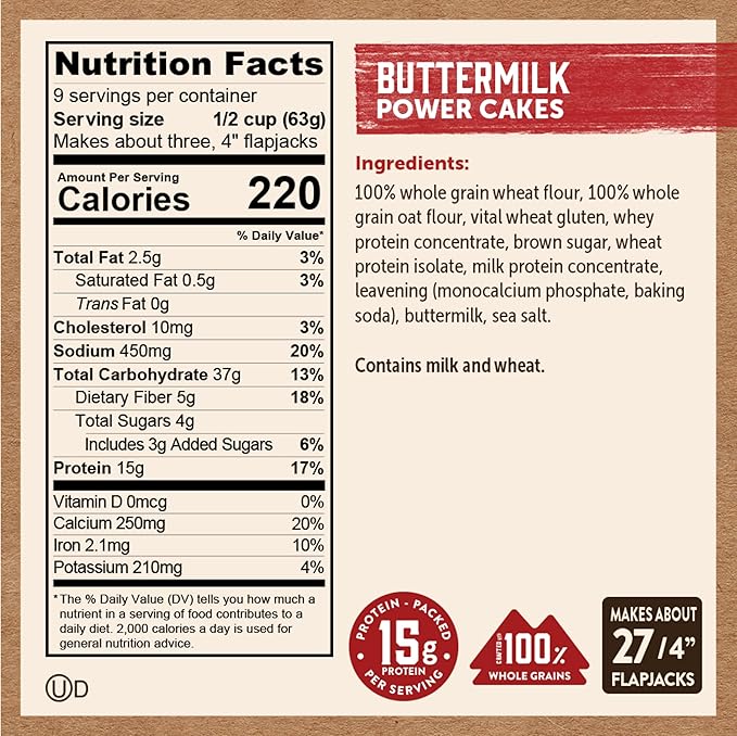 Kodiak Cakes Protein Pancake Power Cakes Flapjack and Waffle Baking Mix Buttermilk 20 Oz (Pack of 6)