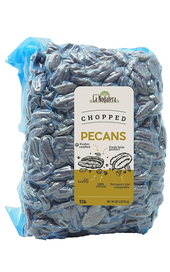 La Nogalera - 100% Natural and Fresh Crop of Chopped Pecans in 5 lbs Vacuum Sealed Bag. Raw Pecan nut Pieces That Compare to Organic Non-GMO No Preservatives Unpasteurized Kosher Certified