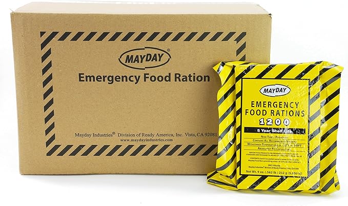 Mayday Emergency Food Bars 1200 Calorie Meal Replacement Bars 5 Year Shelf Life Nutrient Dense Food Rations for Disaster Preparedness Earthquake Fire Flood Leak-Proof Pouches Highly Storable an